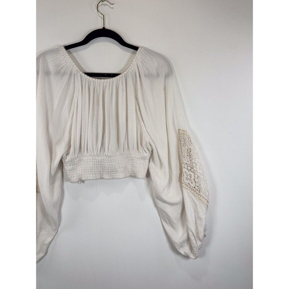Free People Womens Top White Southwest Lace V Neck Cropped Blouse Boho Medium - Picture 8 of 10